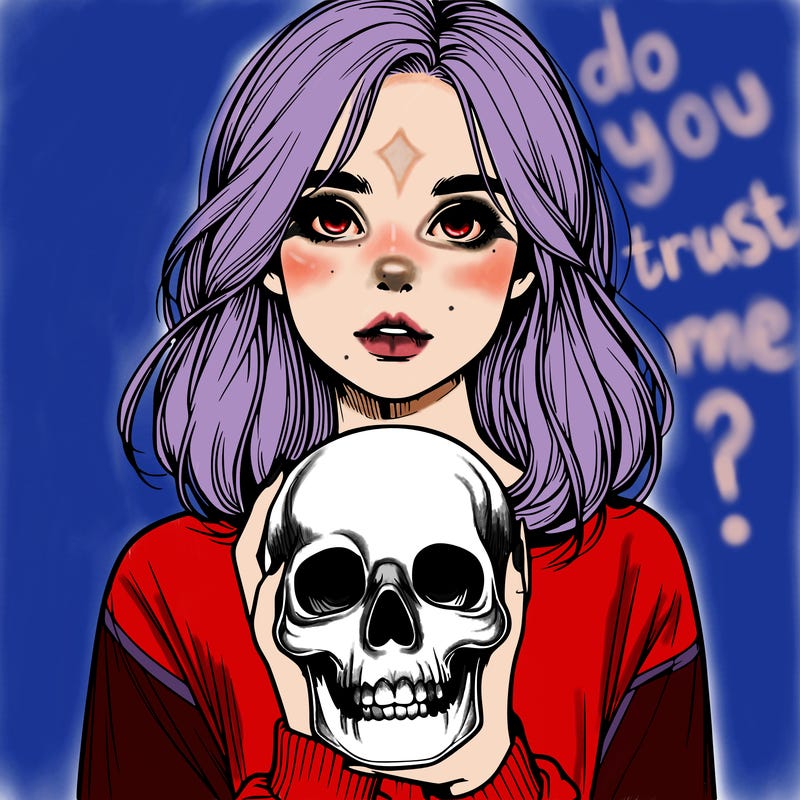 realistic girl holding a skull