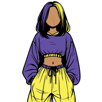 realistic girl faceless with baggy pants and a crop top