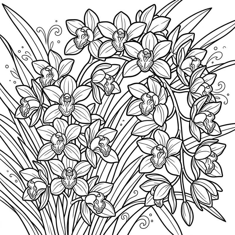Delight your little artist with this charming Cymbidium Orchids coloring page, specially designed for kids. Featuring elegant blooms and graceful leaves, it's a perfect blend of nature's beauty and creative fun.