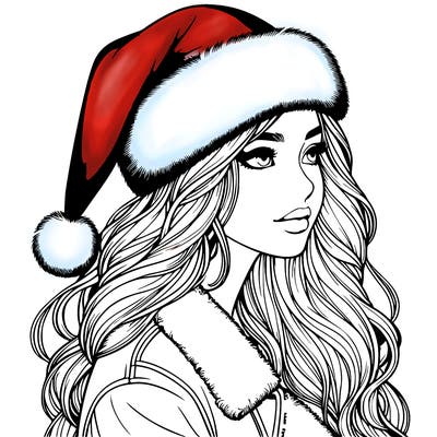 realistic girl in santa hat