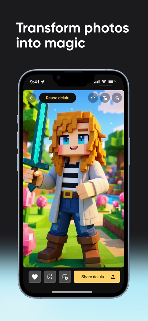 Delulu (by Decart) - Ein Foto, das mit der Delulu-App in einen blockigen 3D-Videospielcharakter verwandelt wurde