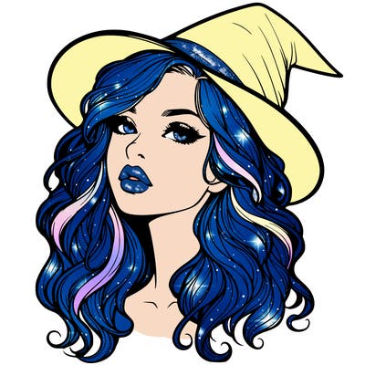 realistic witch girl with wavy hair and lips