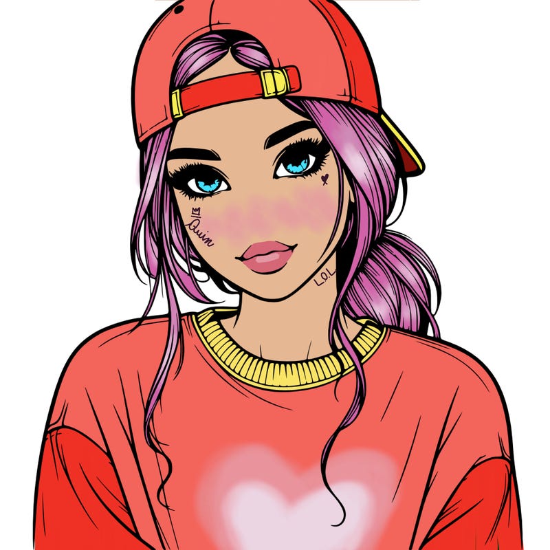 beautiful realistic girl with backwards baseball cap and a sweat shirt