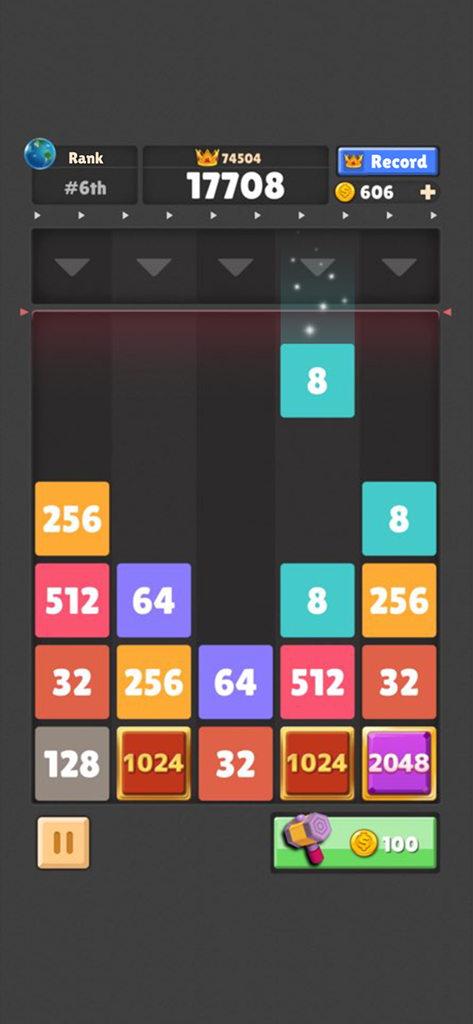 Drop The Number : Merge Puzzle - Gameplay screenshot of Drop The Number Merge Puzzle showing falling blocks and a grid of numbered tiles.