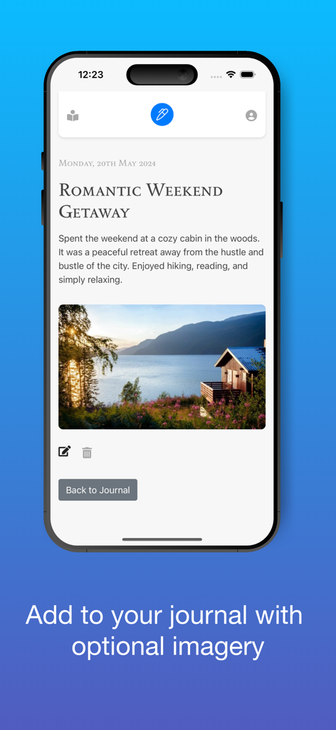 Personal Daily Diary Journal - A personal diary entry with a photo of a cabin by a lake.