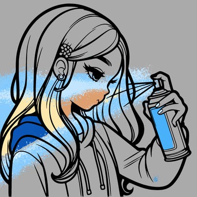 a realistic girl spray painting