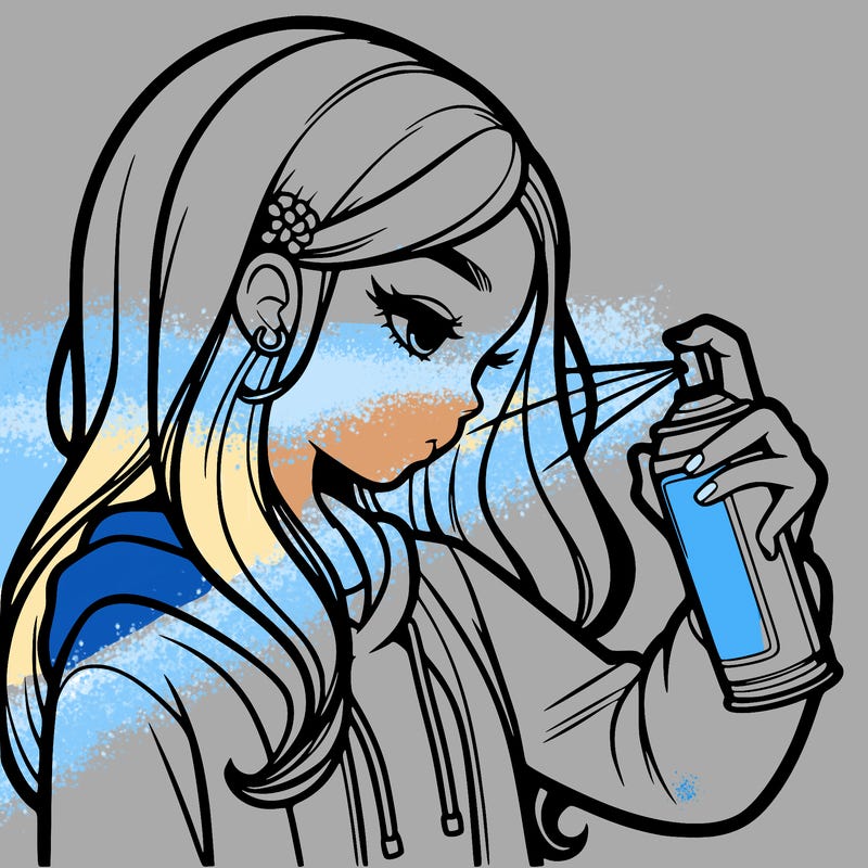 a realistic girl spray painting