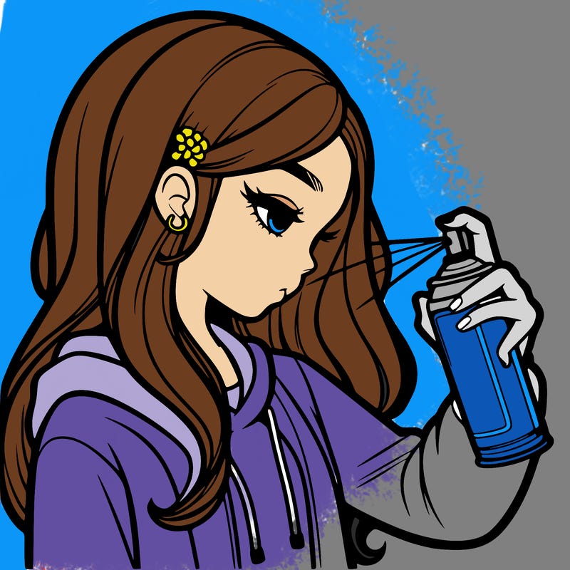a realistic girl spray painting