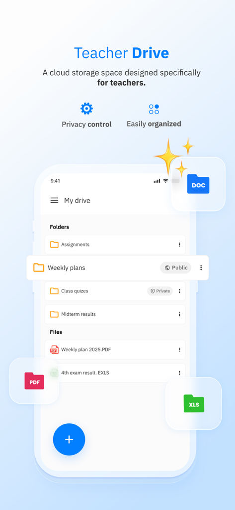 Schoolvoice - Your School App - Schoolvoice app Teacher Drive interface showing organized classroom folders and files