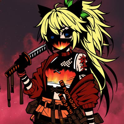 gorgeous edgy anime girl with a ninjato in one hand