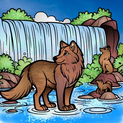 waterfall wolf
