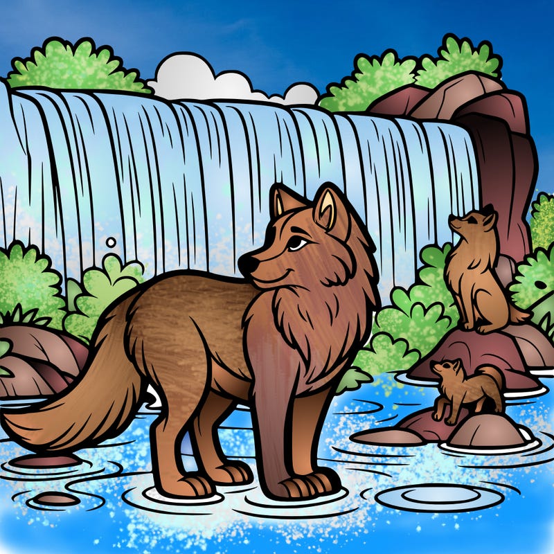 waterfall wolf