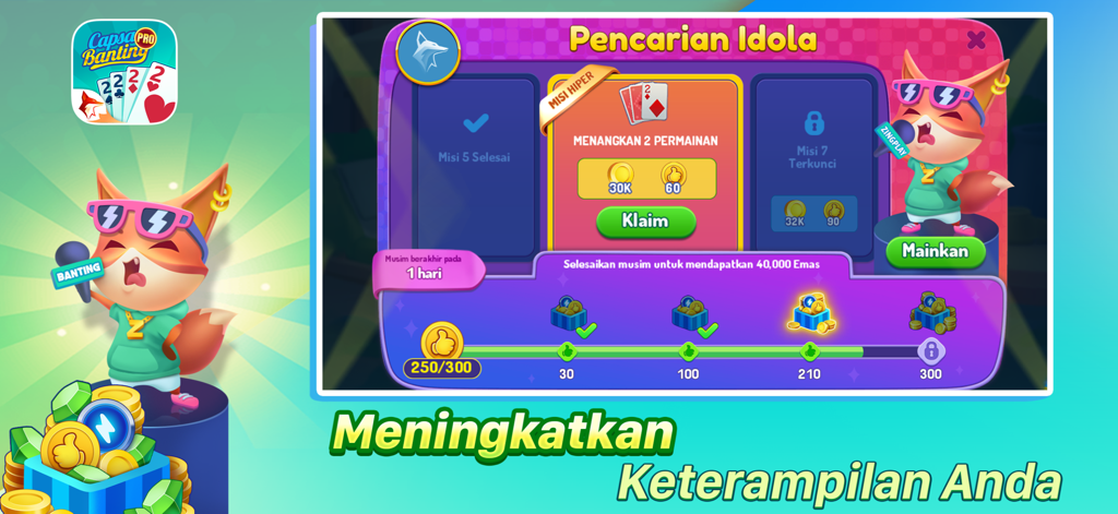 Capsa Banting ZingPlay mission interface showing the Idol Quest events and game rewards
