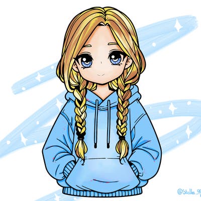 a realistic girl with a oversized hoodie and she has braids