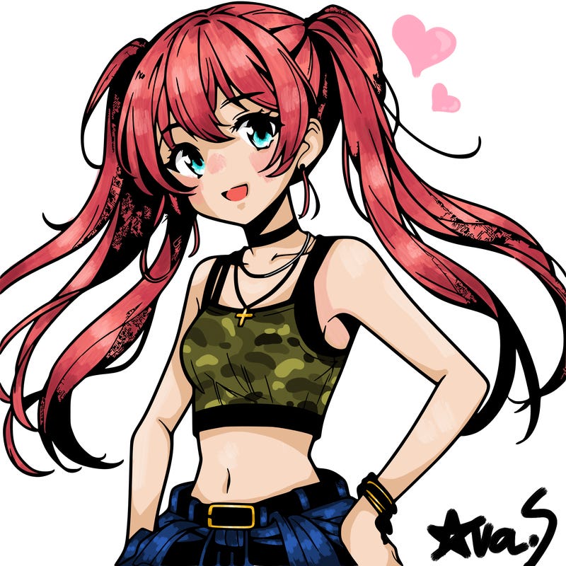 anime girl wearing crop top