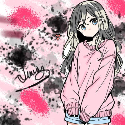 manga teen girl  in a sweater and baggy pants