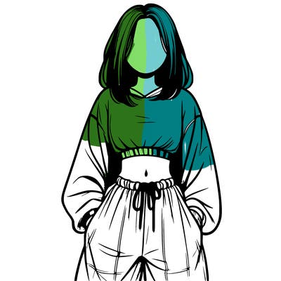 realistic girl faceless with baggy pants and a crop top