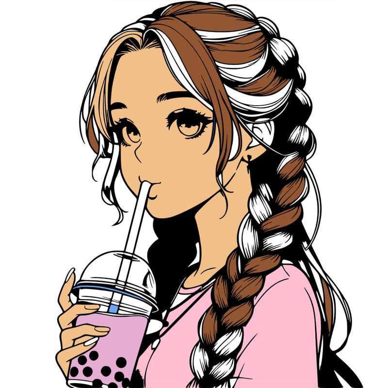 realistic girl with braided hair drinking boba