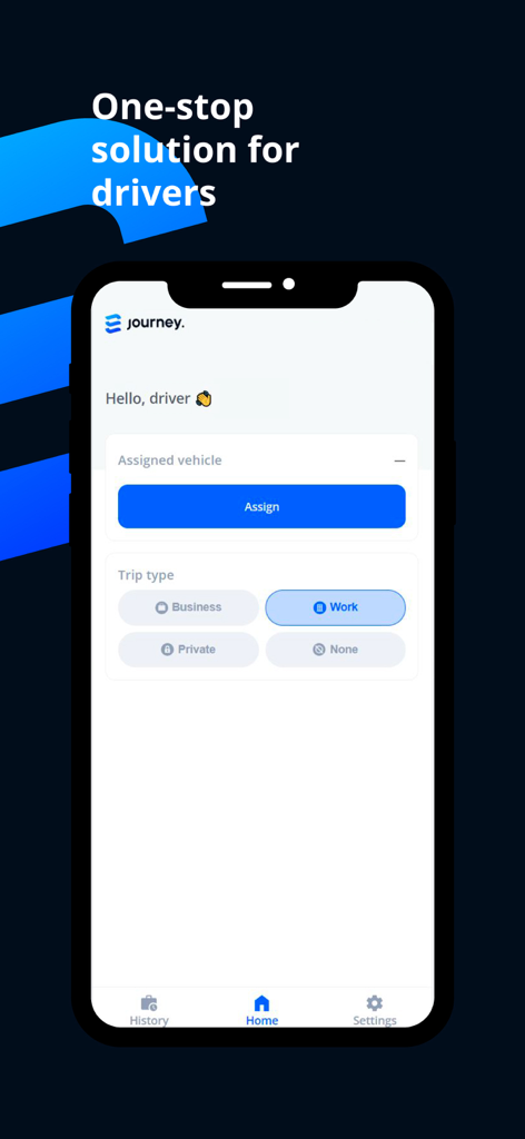 Journey tracks - Home screen of Journey tracks app for driver assignment and trip categorization