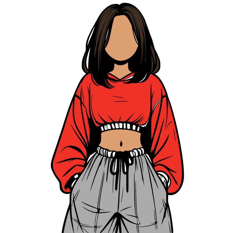 realistic girl faceless with baggy pants and a crop top