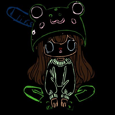a girl wearing a frog hat and some frog socks