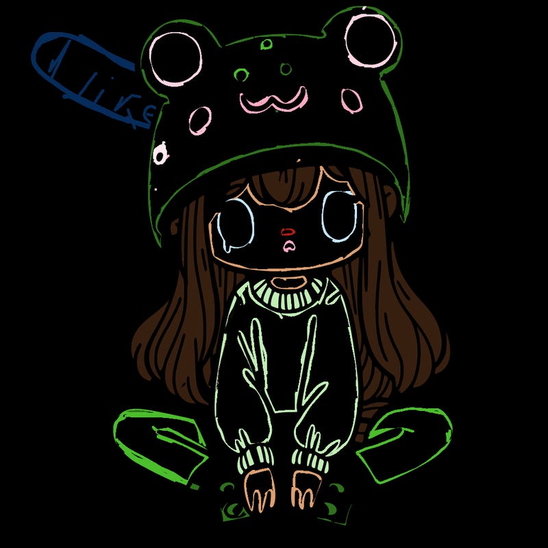 a girl wearing a frog hat and some frog socks
