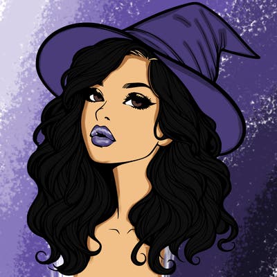realistic witch girl with wavy hair and lips
