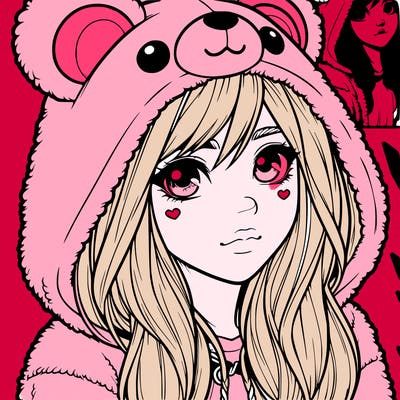 realistic girl in a bear hoodie