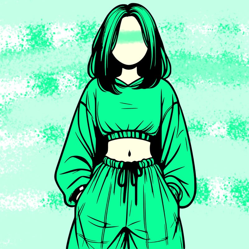 realistic girl faceless with baggy pants and a crop top