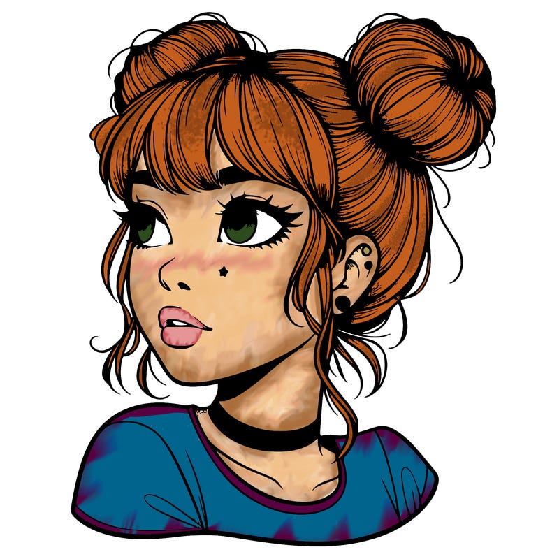 realistic girl with spacebuns