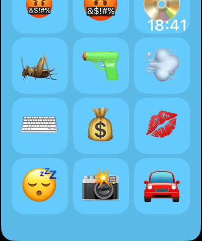 Interfaz de la aplicación Emoji Sound que muestra una cuadrícula de iconos de efectos de sonido en la pantalla de un Apple Watch.