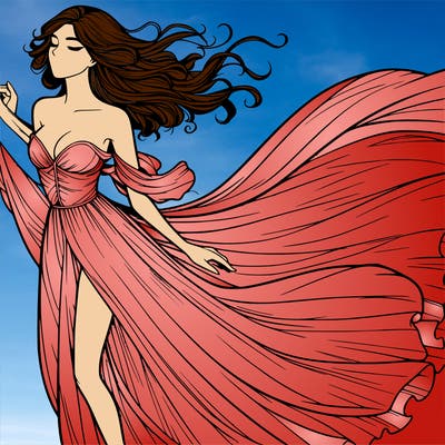 realistic woman in dress flowing the the wind