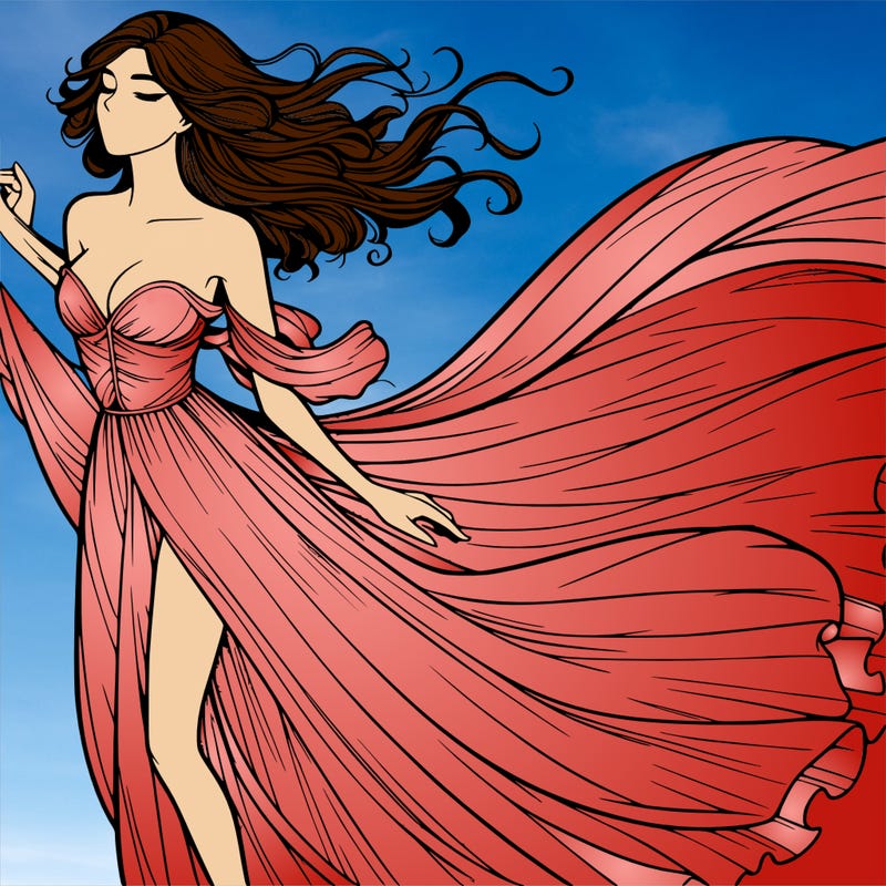 realistic woman in dress flowing the the wind