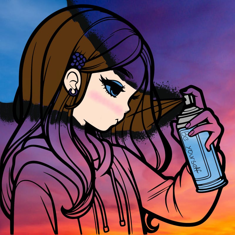 a realistic girl spray painting