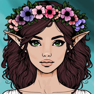 realistic female elf with flower crown