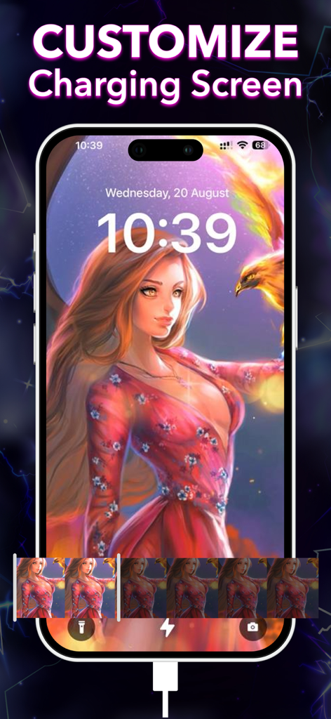 island + Charging Animations. - iPhone mostrando uma animação de carregamento personalizada com um papel de parede estético