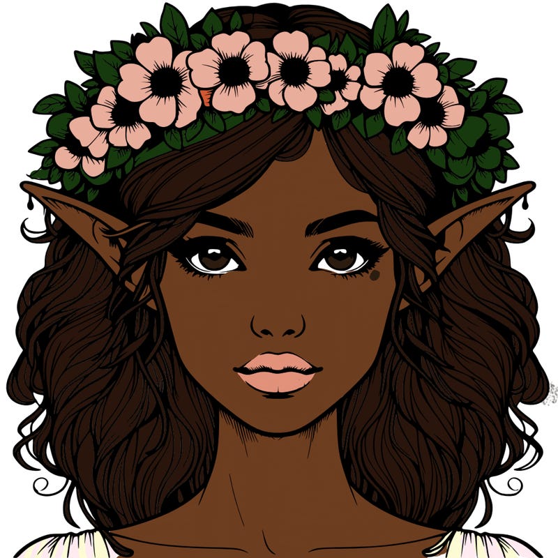 realistic female elf with flower crown