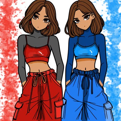 two girls with crop top with baggy pants