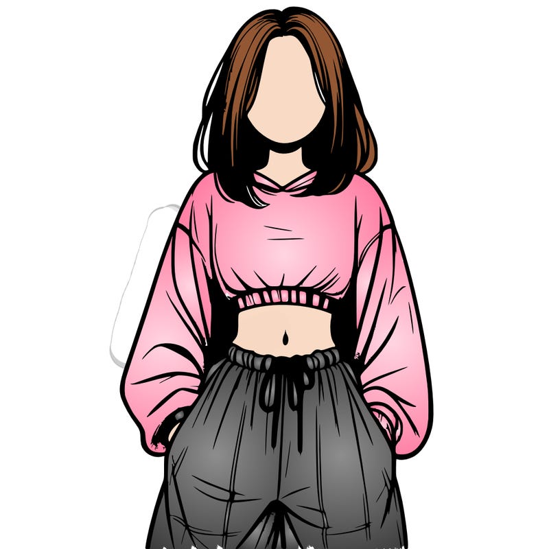 realistic girl faceless with baggy pants and a crop top