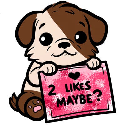 a puppy holding a sign that says 2 likes maybe?