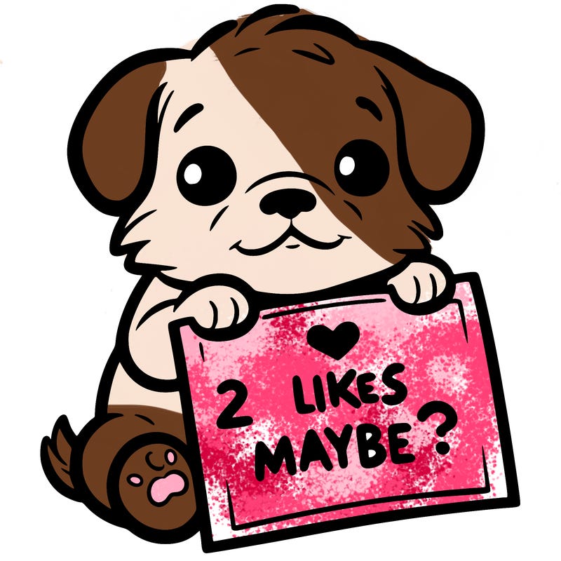 a puppy holding a sign that says 2 likes maybe?