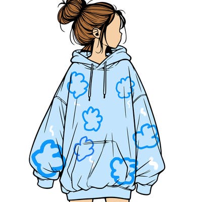 realistic girl with a oversized sweatshirt on and a bun