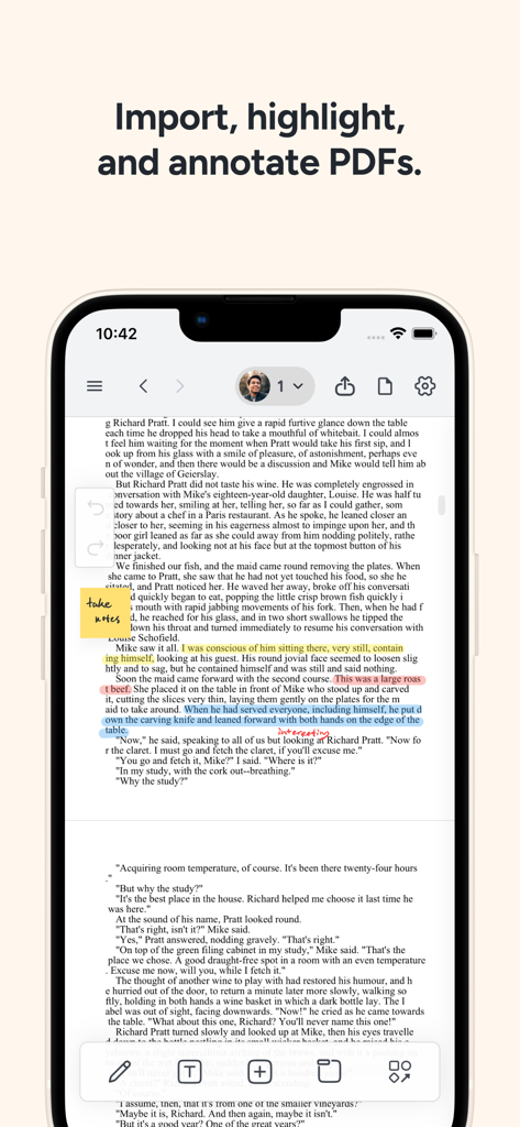 Instaboard: Whiteboard & Plan - A mobile screen showing PDF annotation and highlighting features in the Instaboard app