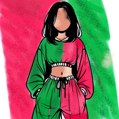 realistic girl faceless with baggy pants and a crop top