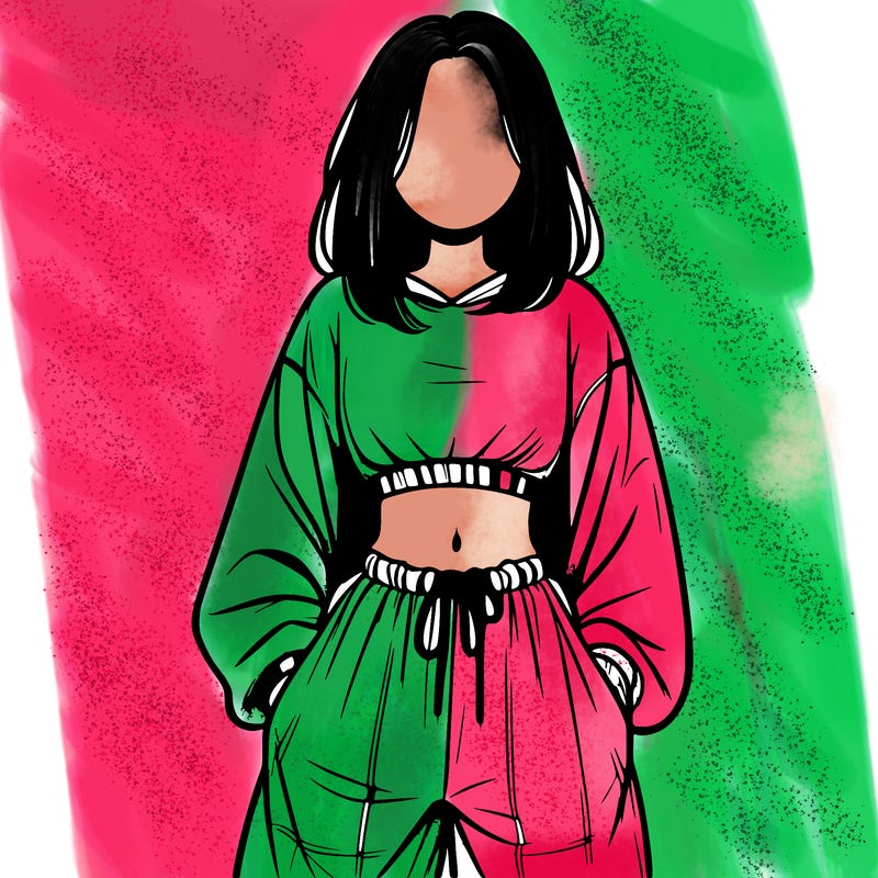 realistic girl faceless with baggy pants and a crop top