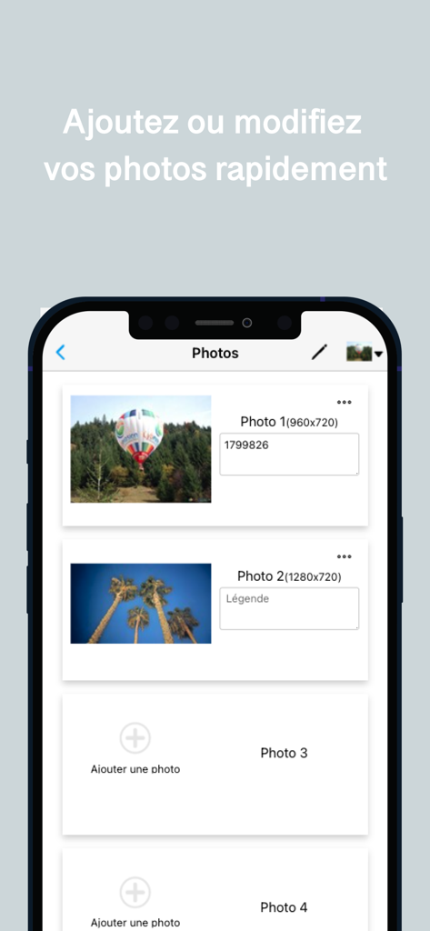 Cybevasion Extranet - Interface for managing property listing photos in the Cybevasion Extranet app