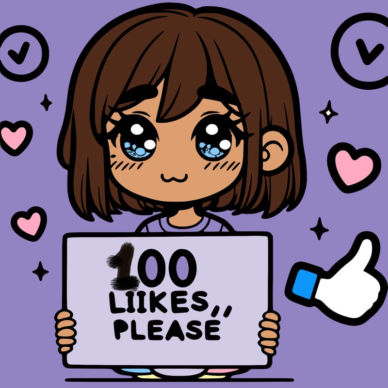 a girl with a sign saying 100 likes, please