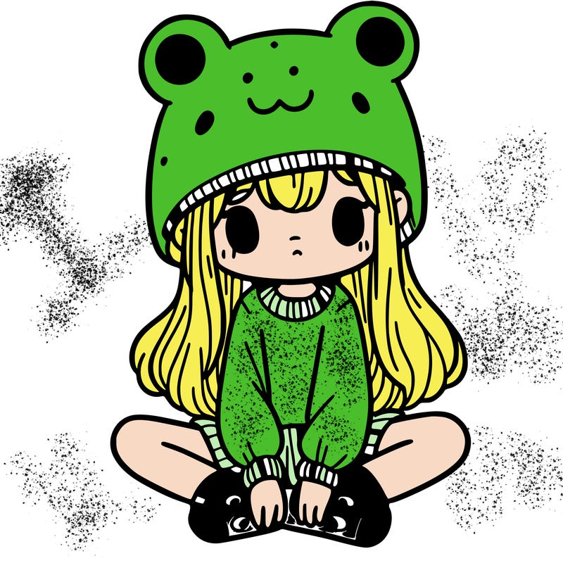 a girl wearing a frog hat and some frog socks
