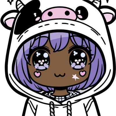 kawaii girl with cow hoodie