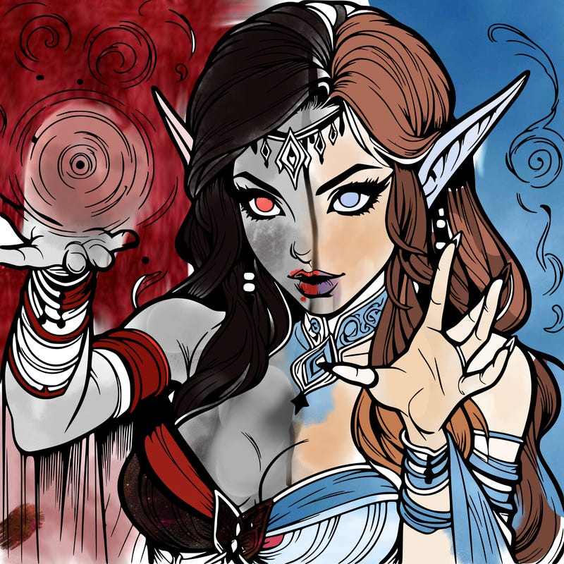 realistic scary beautiful elf sorceress casting spell